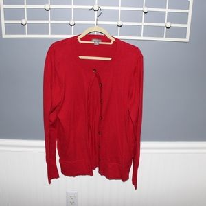Red Button Up Knit Cardigan